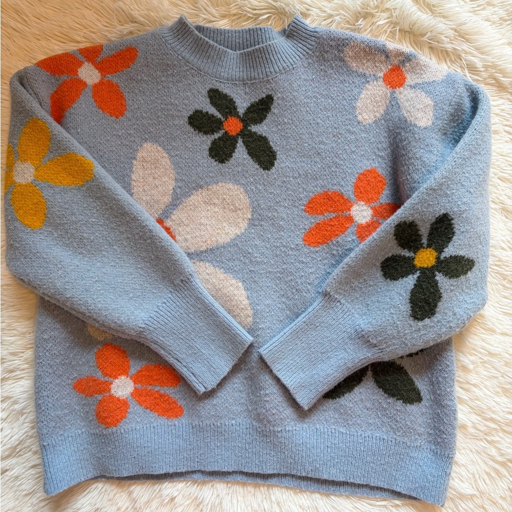 SHEIN Women’s Floral Patterned Sweater - Blue, Orange, Yellow Size Small